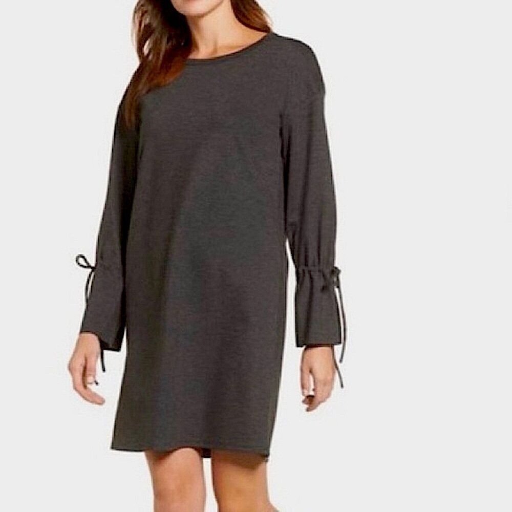 NWOT Halogen Dress •Beautiful Statement Long Sleeves in Dark Charcoal - Picture 4 of 10